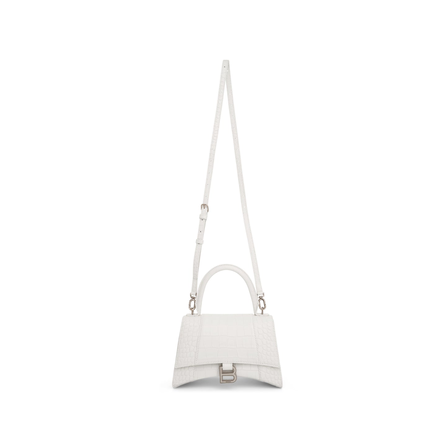 Hourglass Small Croco Embossed Bag in White