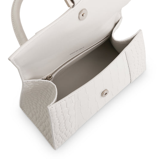 Hourglass Small Croco Embossed Bag in White