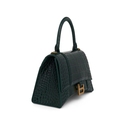 Hourglass Small Croco Embossed Bag in Forest Green