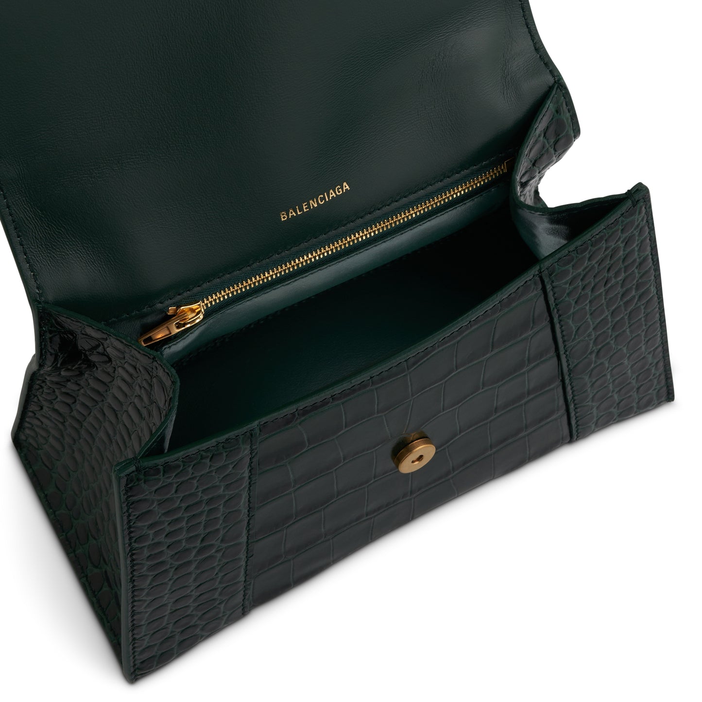 Hourglass Small Croco Embossed Bag in Forest Green