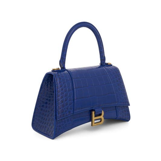 Hourglass Small Croco Embossed Bag in Indigo