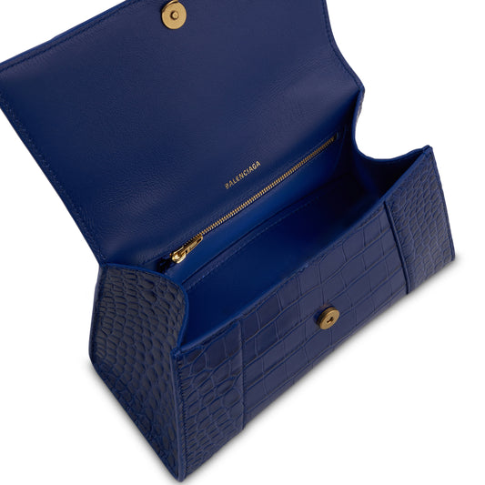 Hourglass Small Croco Embossed Bag in Indigo