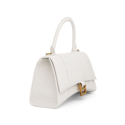 Hourglass Small Croco Embossed Bag in White