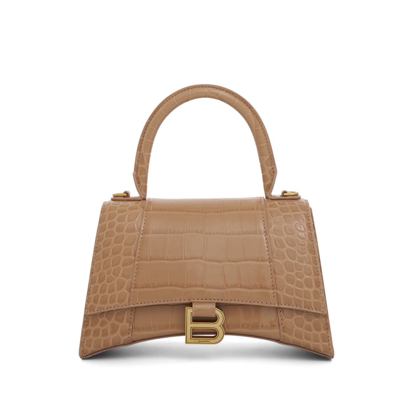 Hourglass Small Croco Embossed Bag in Nude Beige