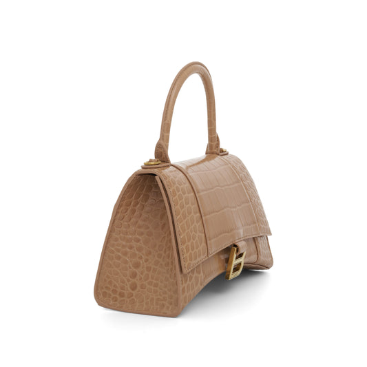 Hourglass Small Croco Embossed Bag in Nude Beige