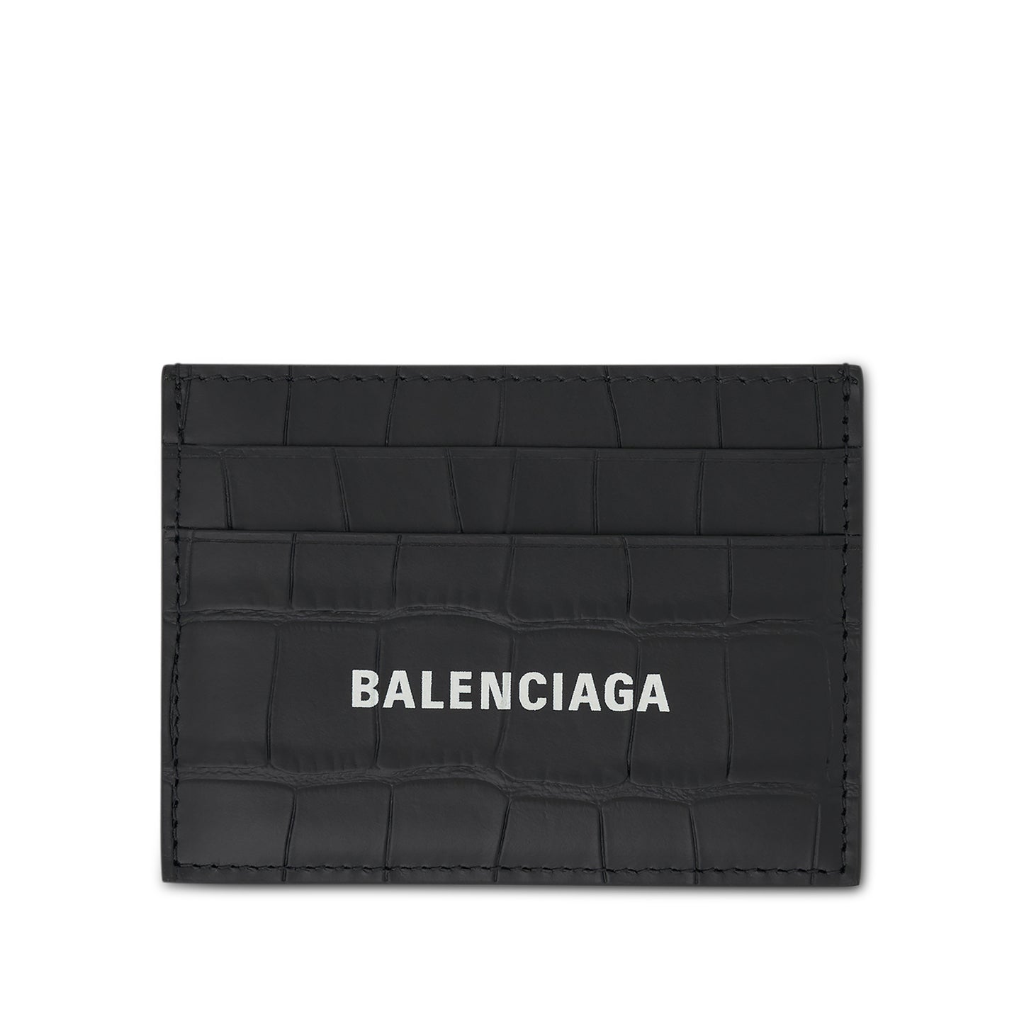 Croco Calf Leather Cash Card Holder in Black/White