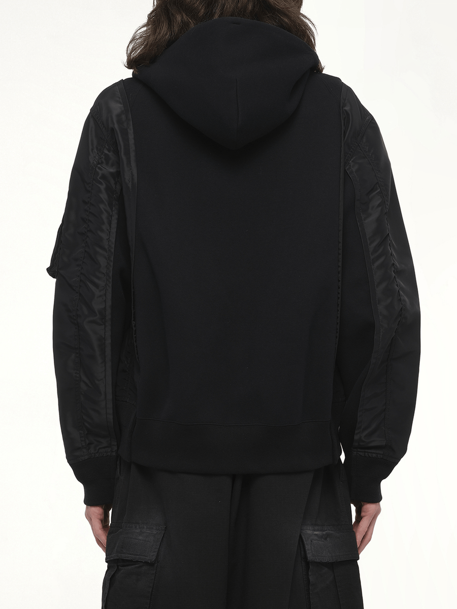 Sponge Sweat Nylon Twill Hoodie in Black/Black