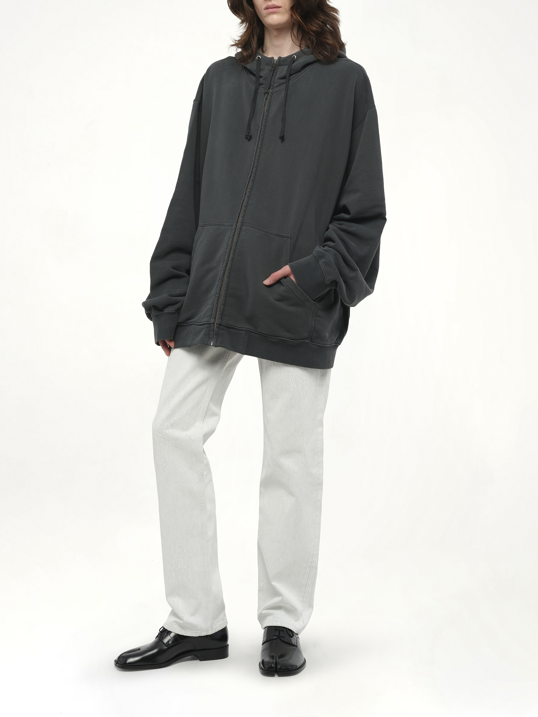Zip Sweat Jacket in Washed Black