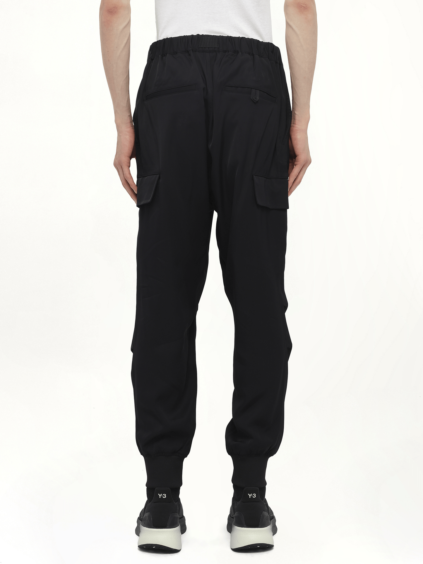 Rayon Twill Cuffed Pants in Black