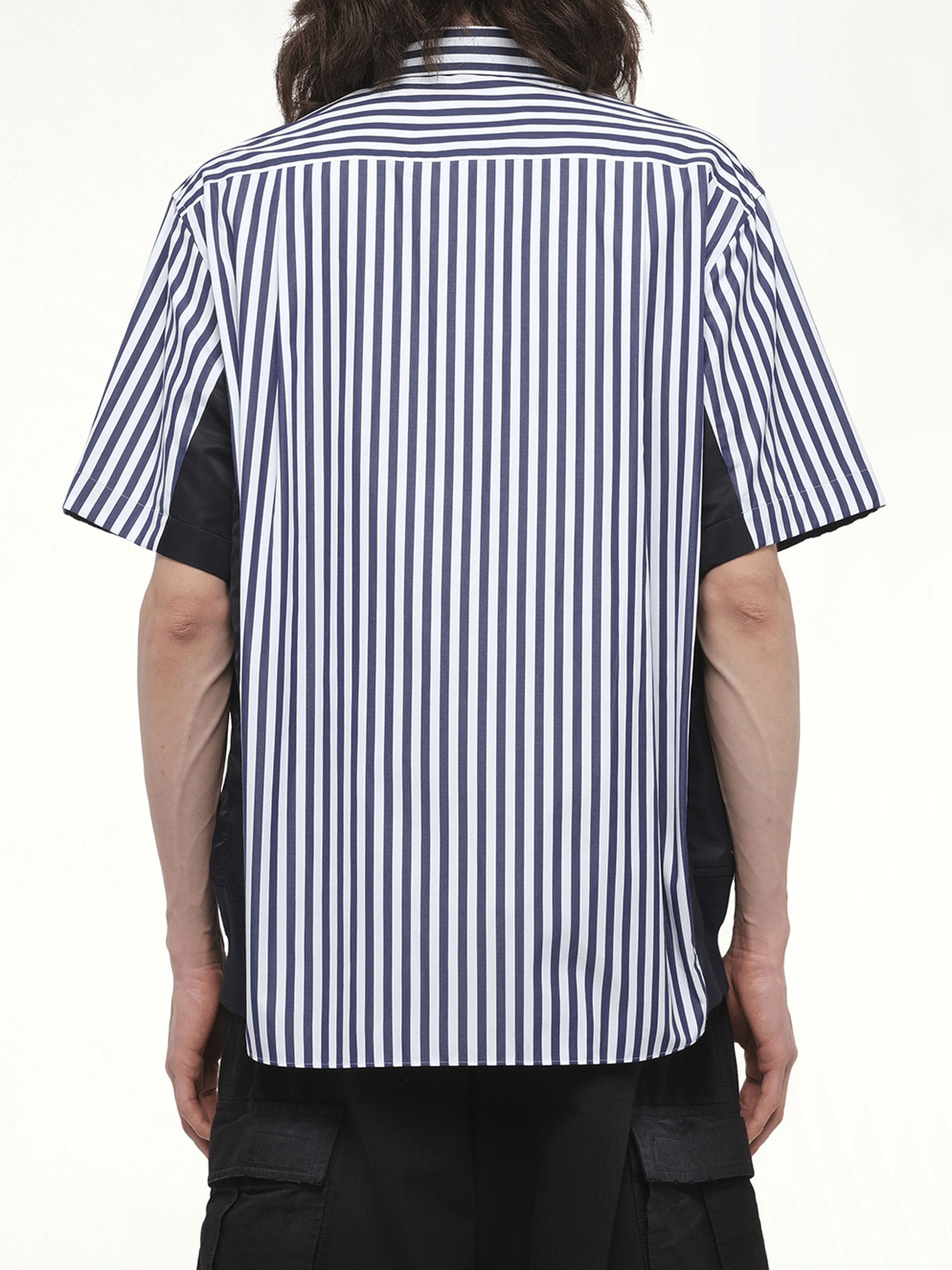 SACAI - Mens Cotton Poplin Shirt in Navy Stripe/Navy |MARAIS SACAI - Mens Cotton Poplin Shirt in Navy Stripe/Navy |MARAIS