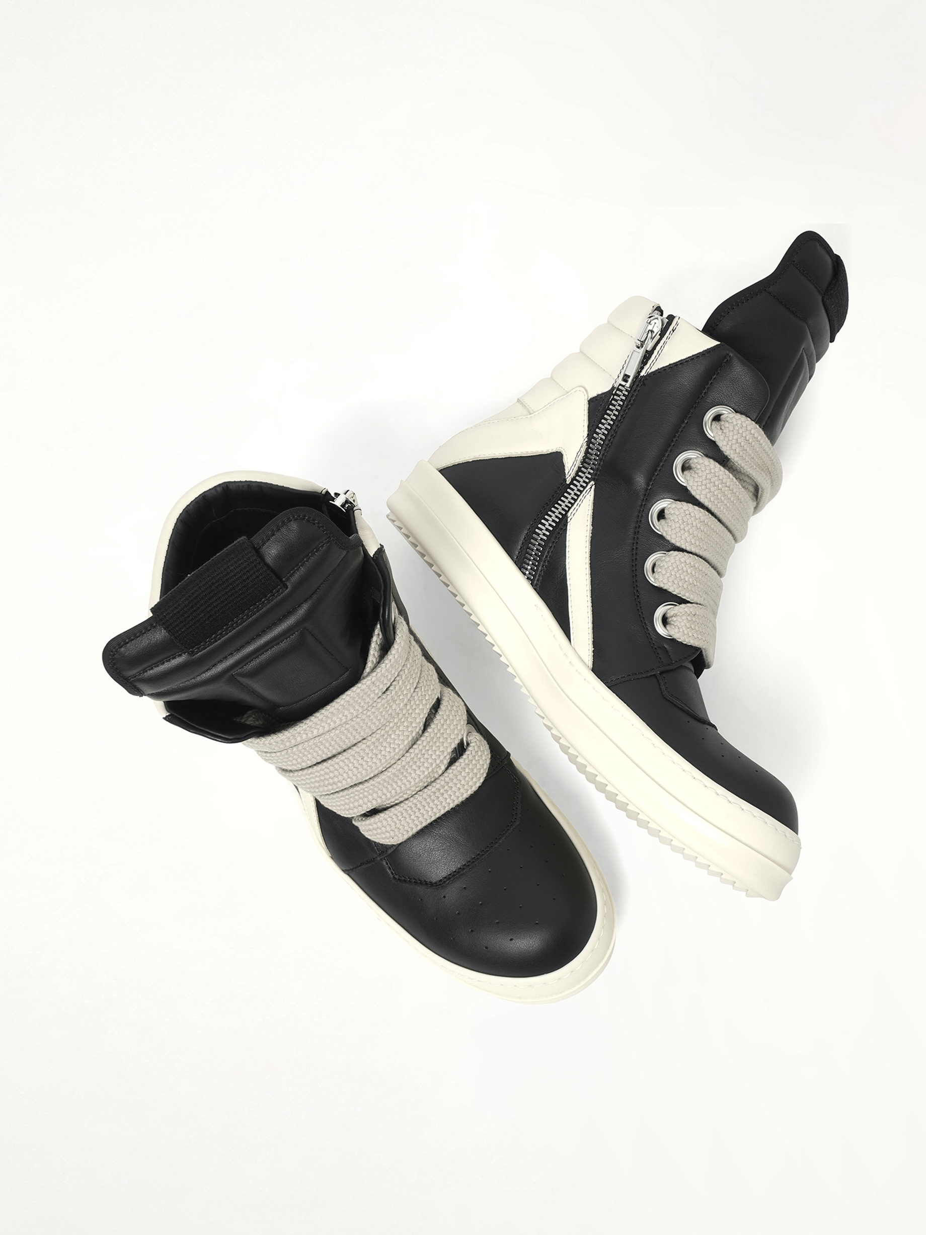 RICK OWENS - Mens Jumbolace Geobasket Sneaker in Black/Milk RICK OWENS - Mens Jumbolace Geobasket Sneaker in Black/Milk