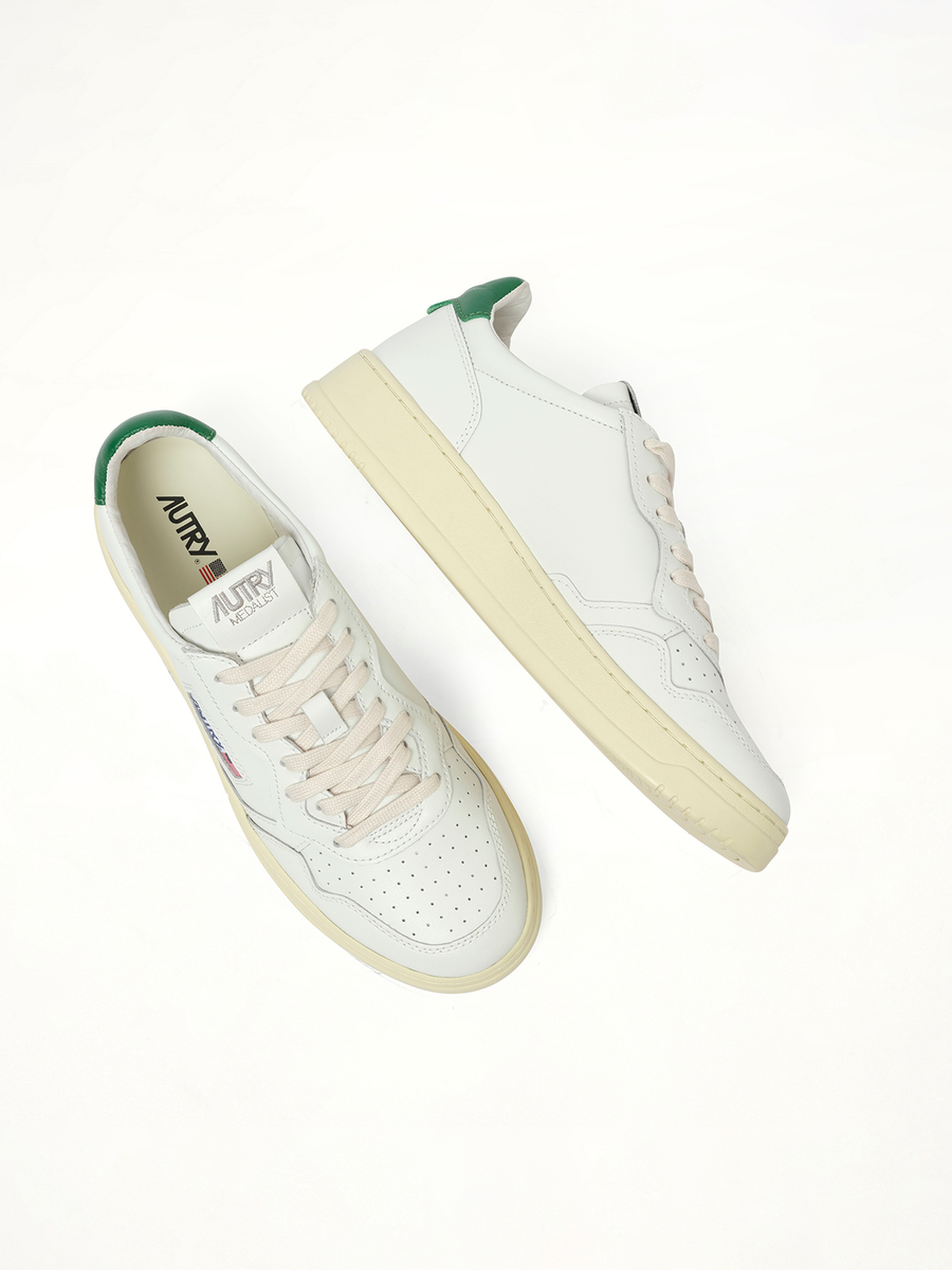 Medalist Low Sneakers in White/Green Back View | AUTRY