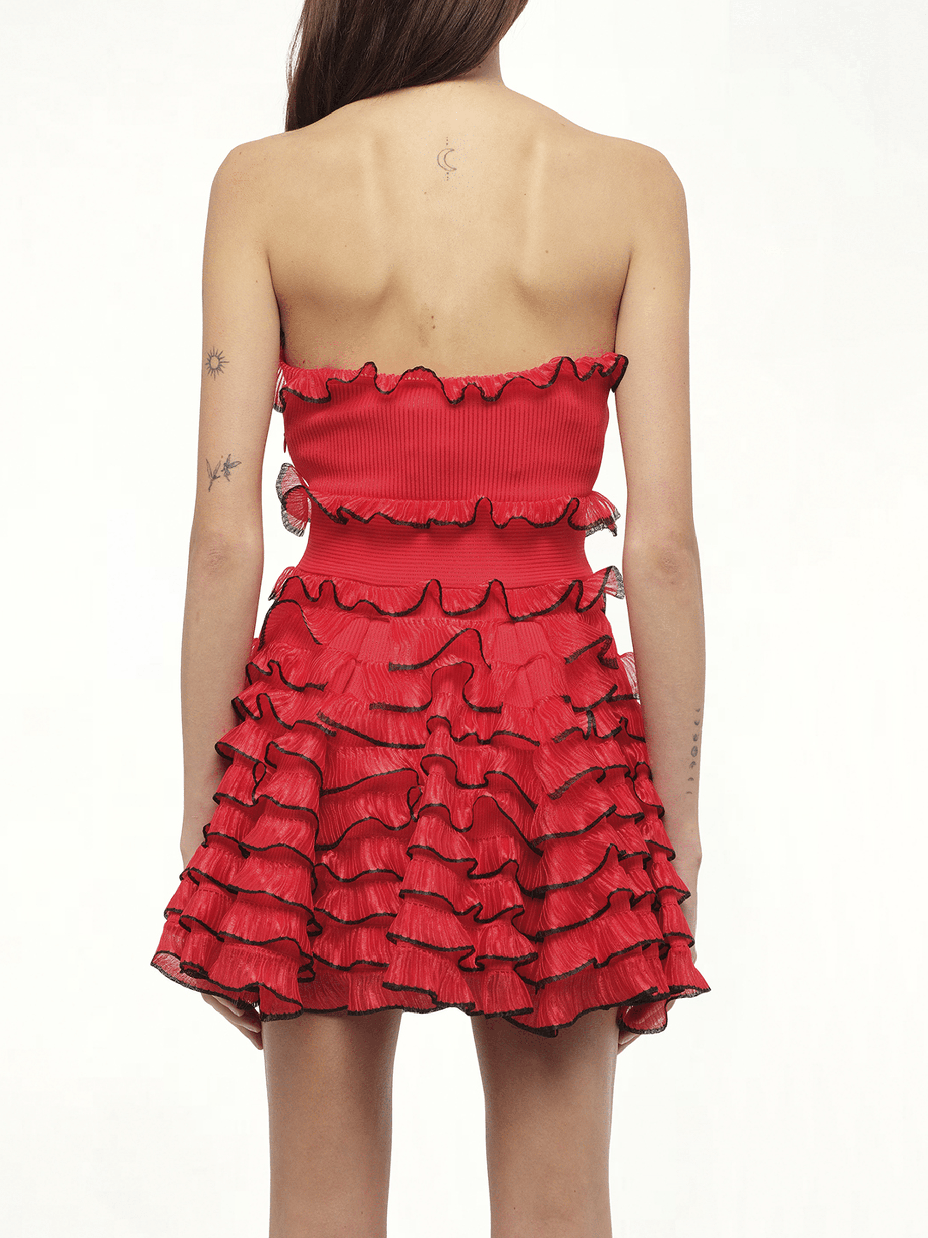 Off Shld Str Mini Dress in Red/Blk