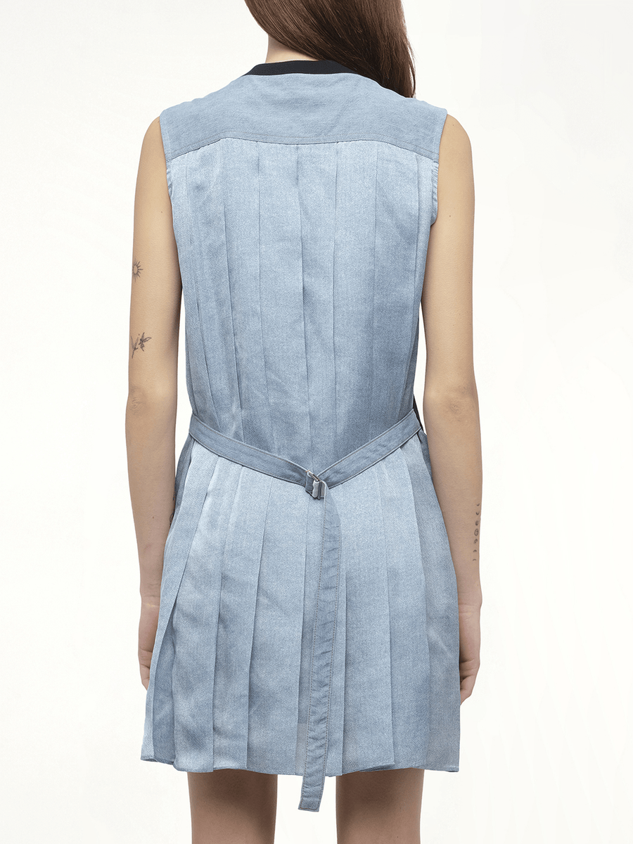 Denim x Cotton Jersey Dress in Navy/Light Blue