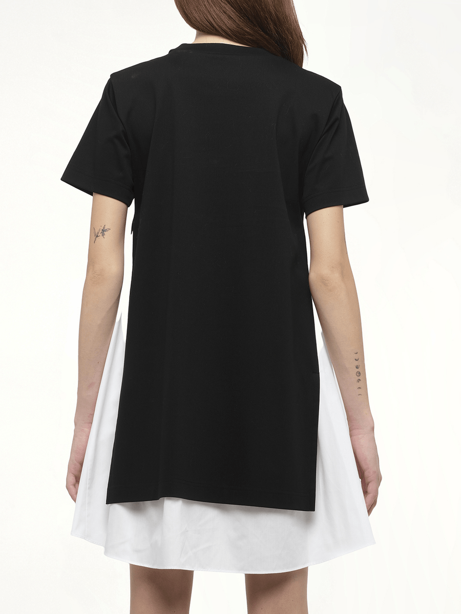 Poplin x Cotton Jersey Dress in Black/Off White