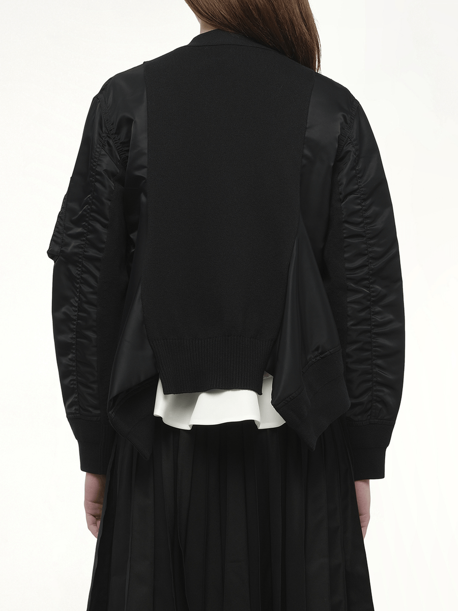 Nylon Twill Knit Cardigan in Black
