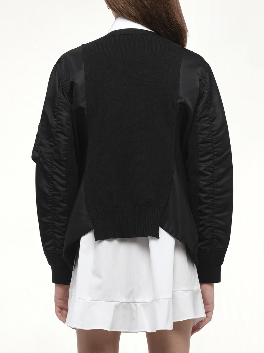 Nylon Twill Knit Cardigan in Black