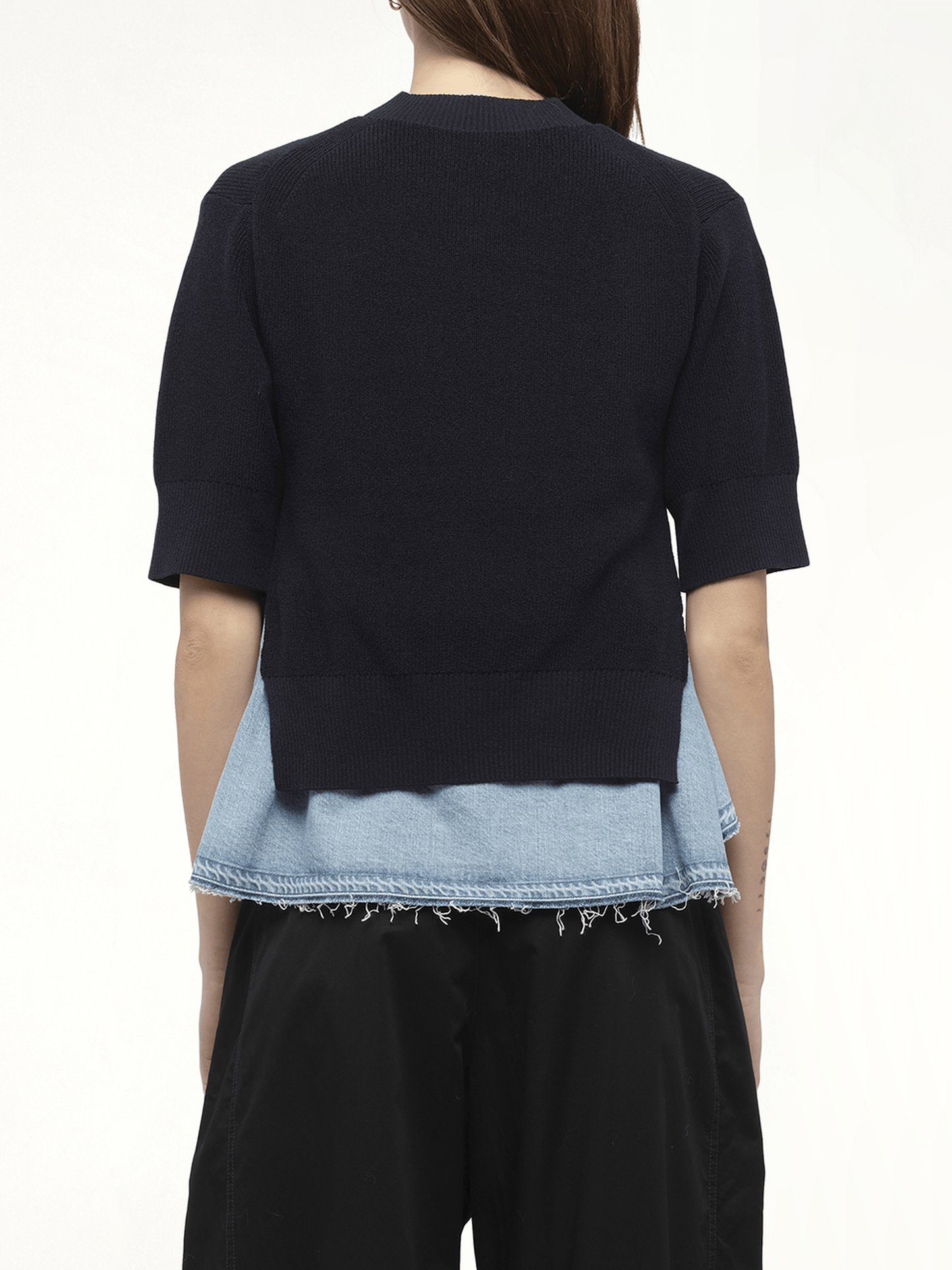 Denim x Knit Pullover in Navy/Light Blue