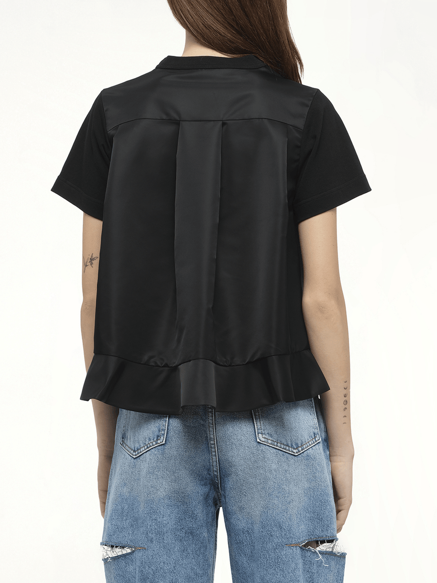 Nylon Twill x Cotton Jersey T-Shirt in Black
