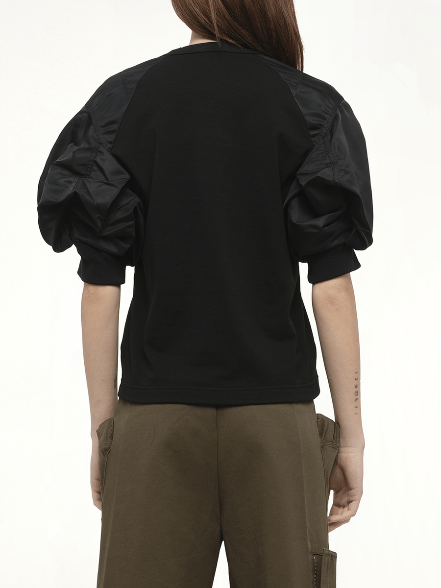 Nylon Twill x Cotton Jersey T-Shirt in Black/Black