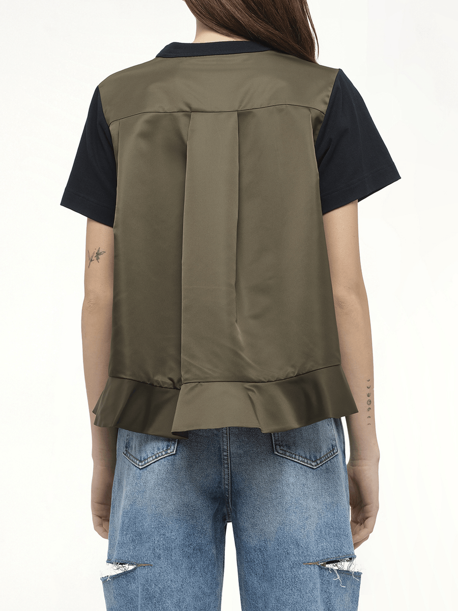 Nylon Twill x Cotton Jersey T-Shirt in Navy/Dark Khaki