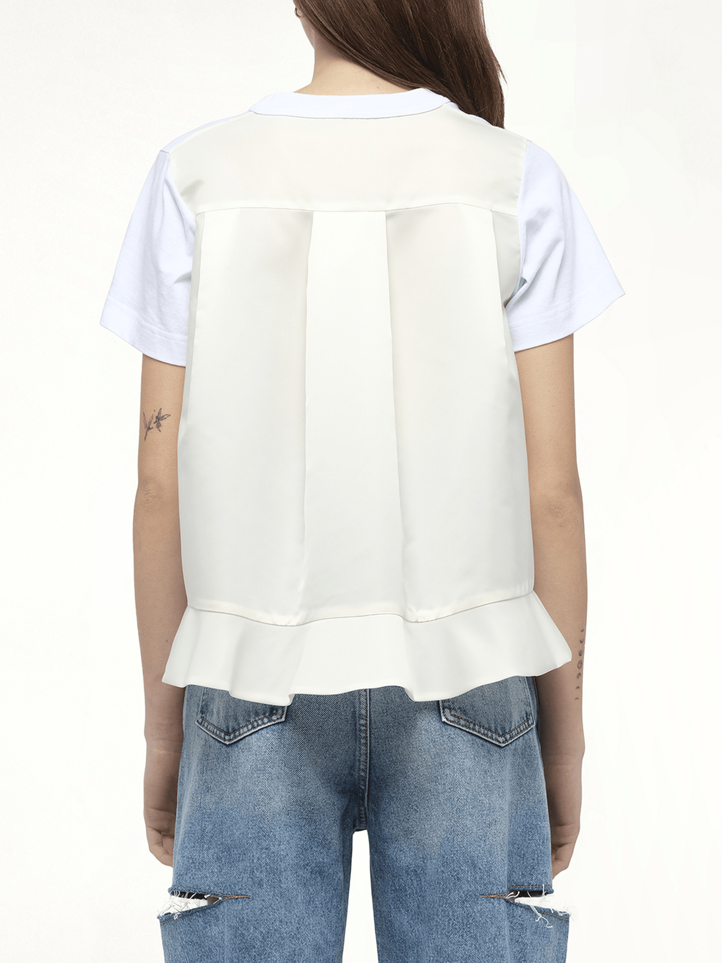 Nylon Twill x Cotton Jersey T-Shirt in White