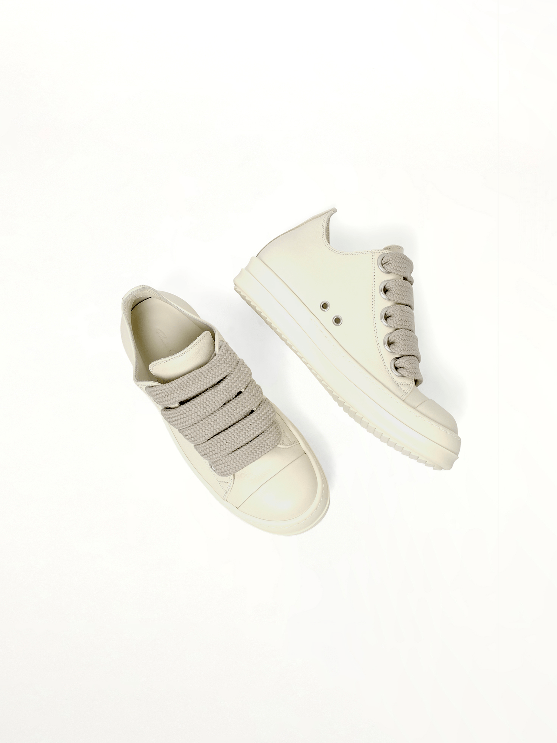 Jumbolace Low Sneaks in Milk/Milk/Milk Top View | RICK OWENS