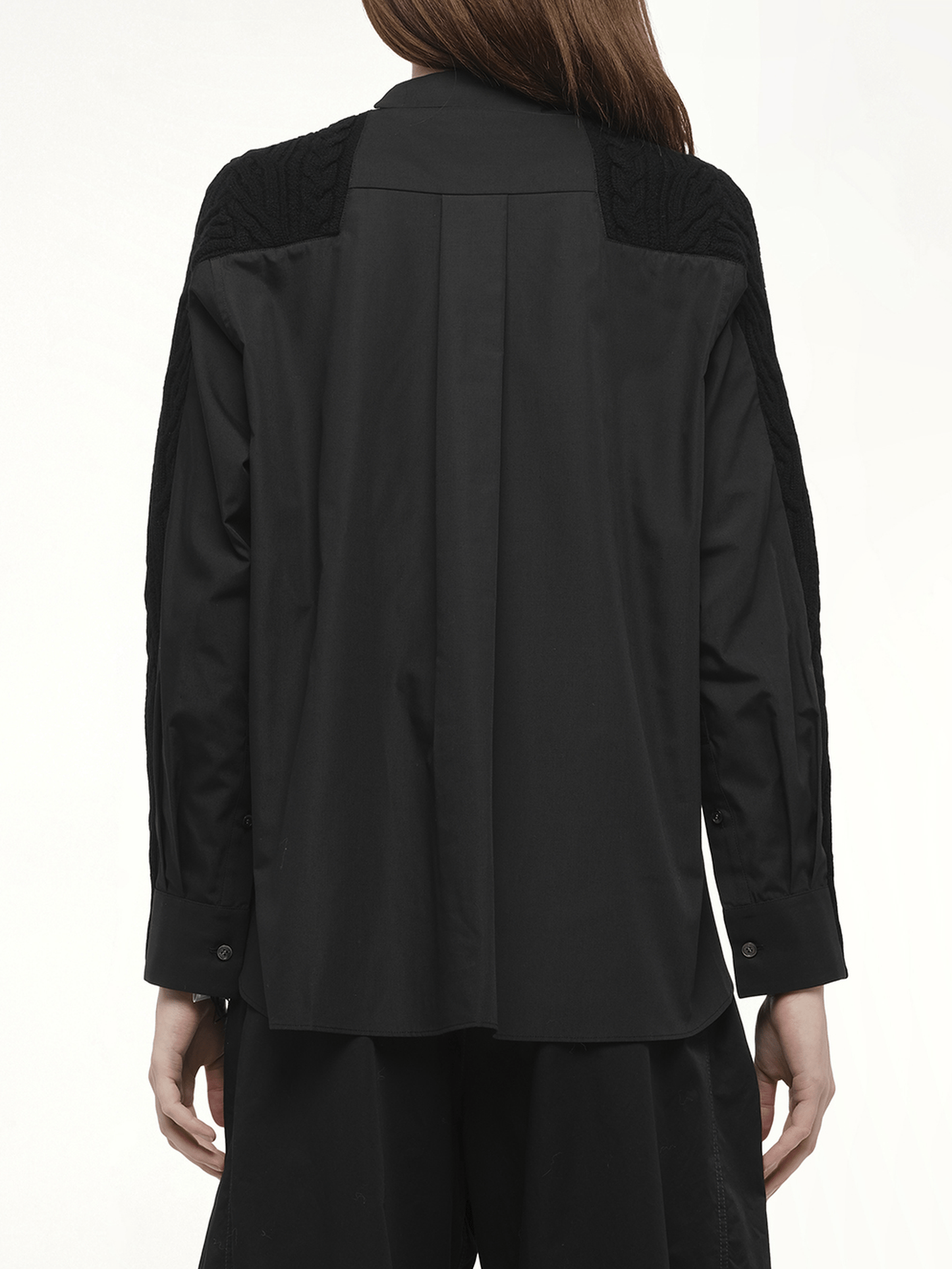Wool Knit x Cotton Poplin Cardigan in Black/Black