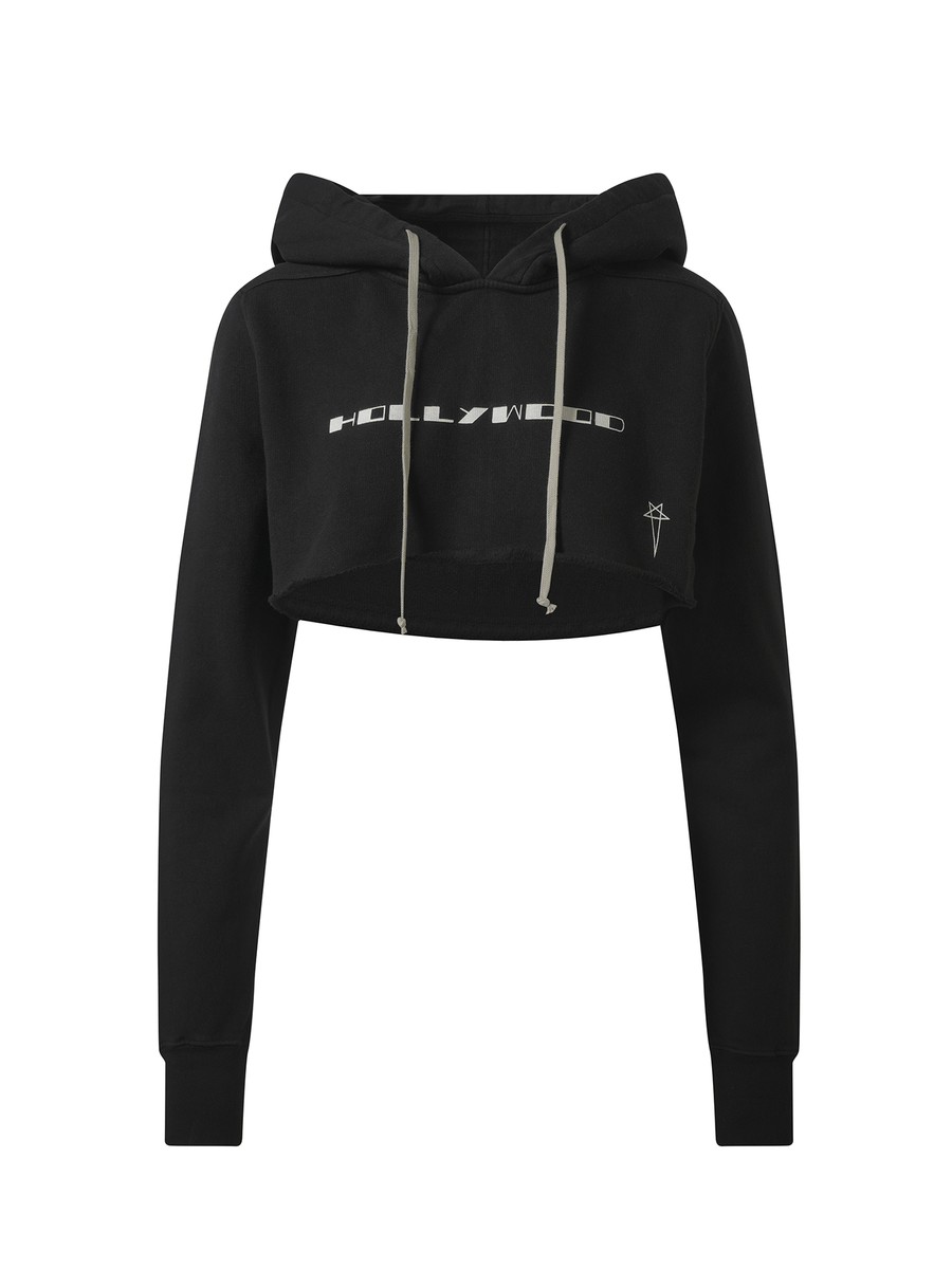 Rick Owens Drkshdw Hollywood Cropped Hoodie in Black/Milk