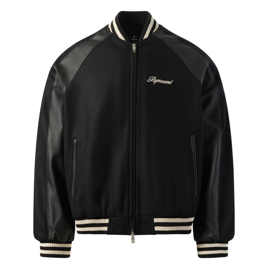 Raglan Varsity Jacket in Black