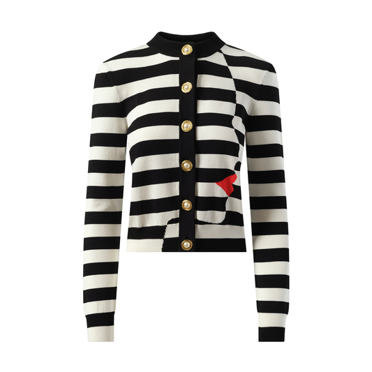 Buttoned Face Mariniere Knit Cardigan in Black/White