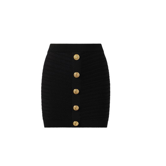 Buttoned Knit Short Skirt in Black