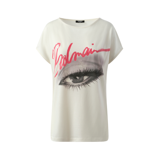 Boatneck Balmain Eye Print Top in White