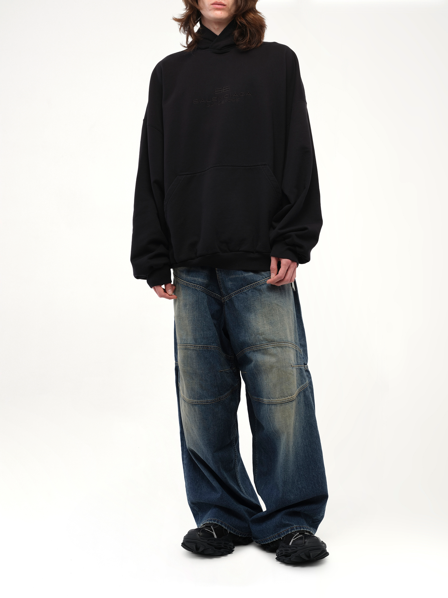 Balenciaga BB Embroidery Large Fit Hoodie in Black