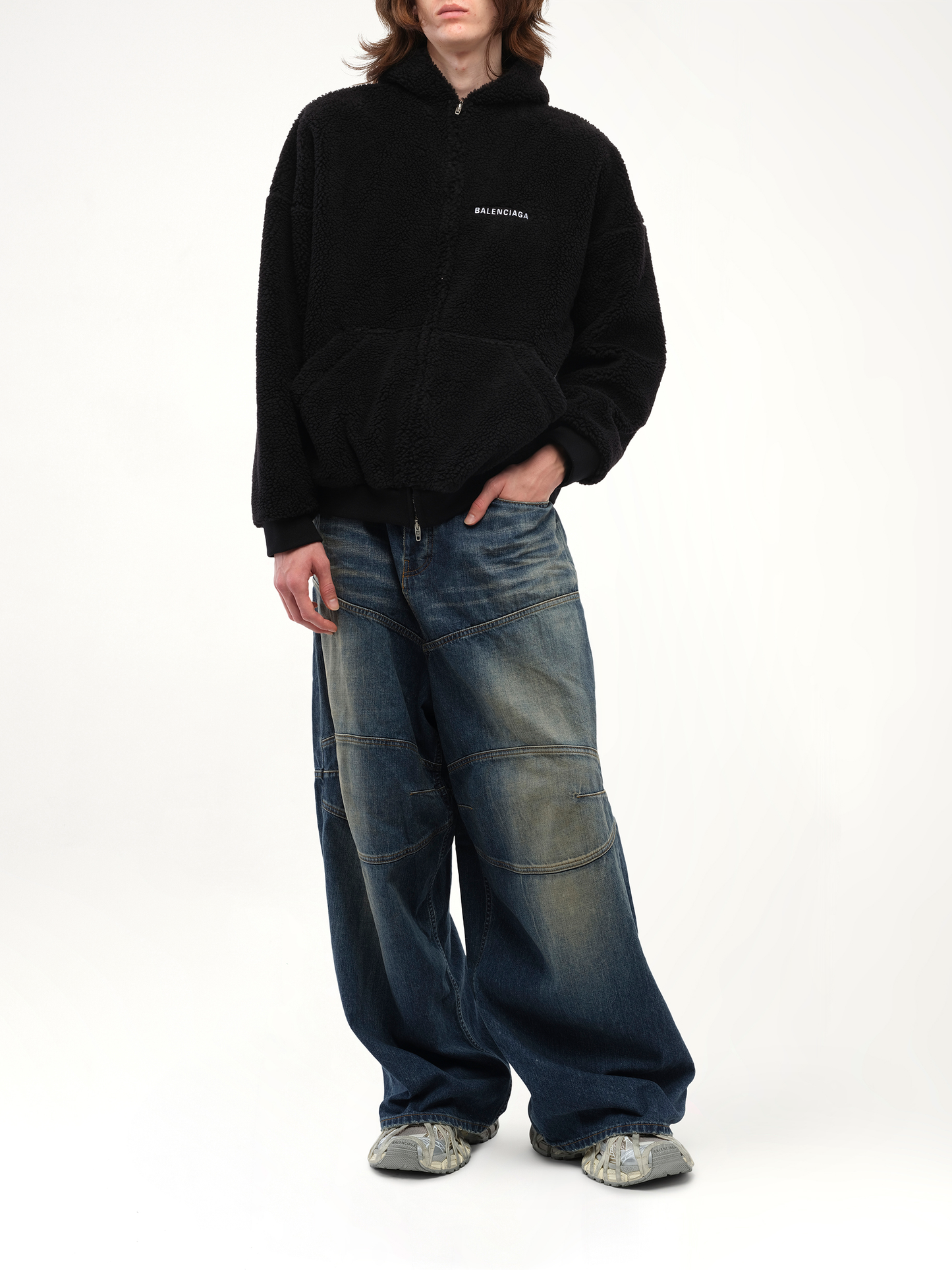 Balenciaga Shearling Hoodie in Black/White