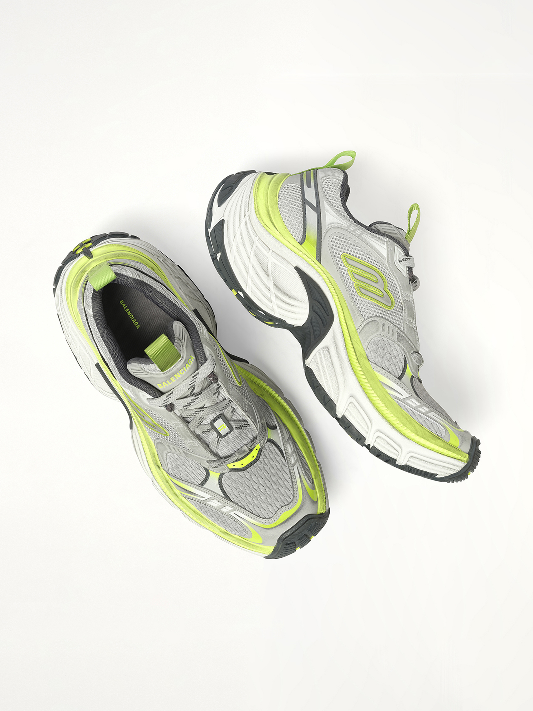 6XL Sneaker in Grey/White/Green/Fluo Yellow Top View | BALENCIAGA