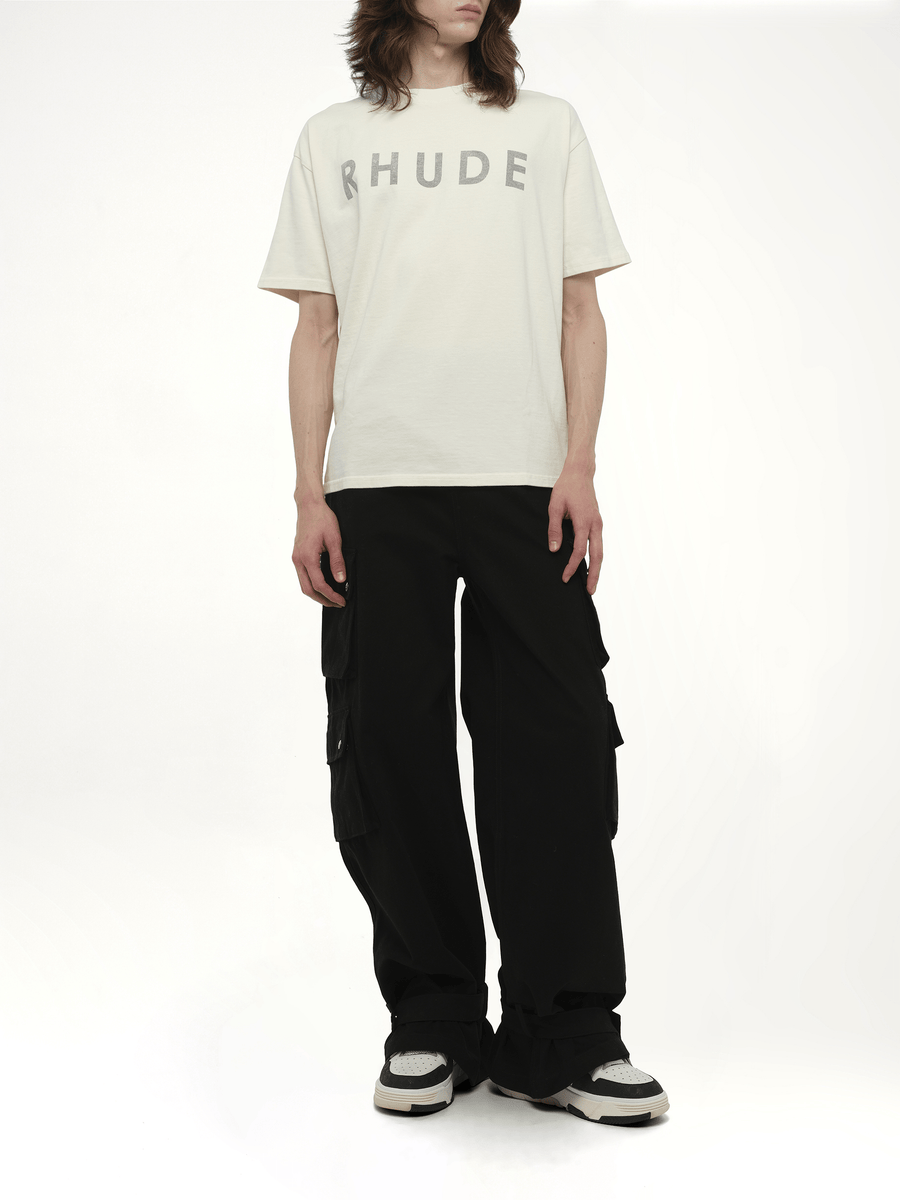 Rhude Distressed Logo T-Shirt in Vintage White