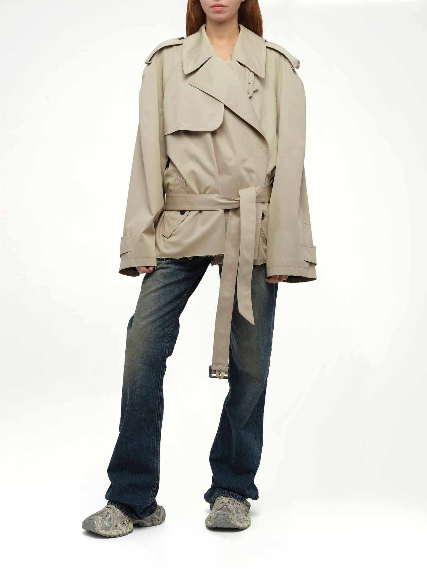 Balenciaga Cropped Trench Coat in Beige