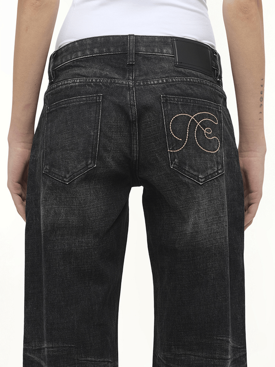 Dirty Wash Straight Jeans in Black
