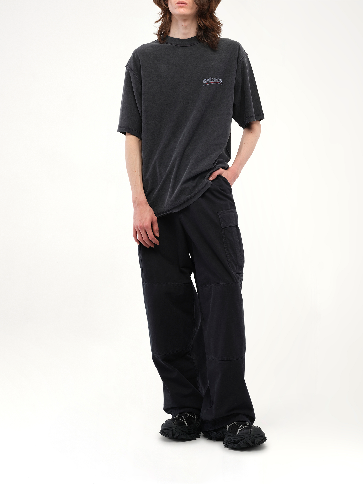 Balenciaga Political Inside-Out Large T-Shirt in Black/White/Red