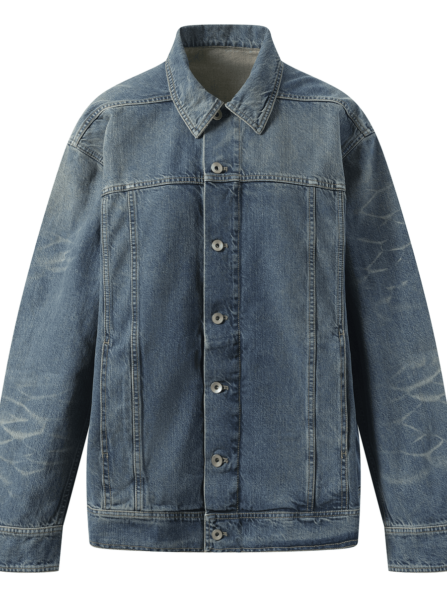 Rick Owens Drkshdw Jumbo Denim Worker Jacket in Washed Indigo