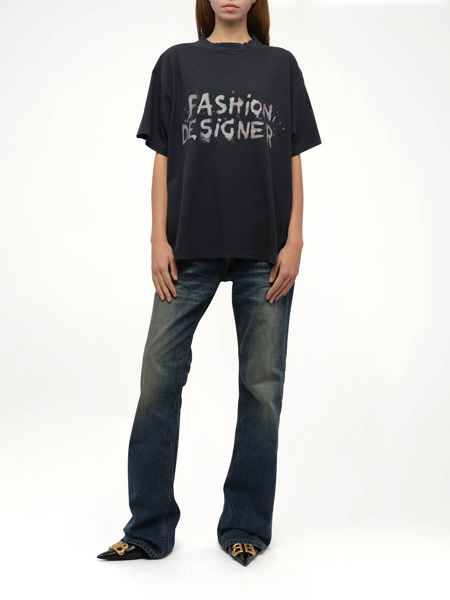 Balenciaga Fashion Designer Oversized T-Shirt in Faded Washed Black