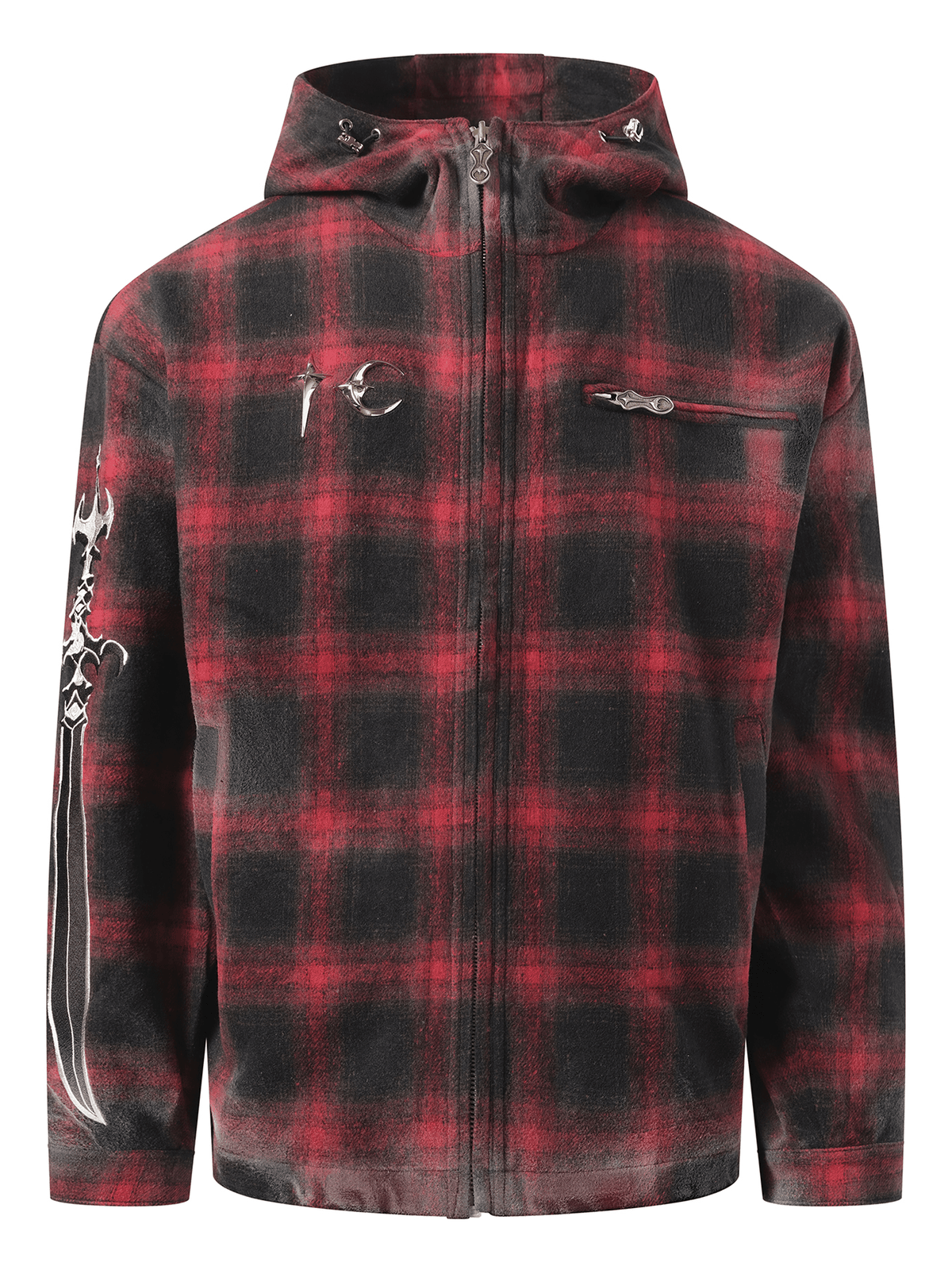 Thug Club Arab Sword Flannel Zip-up Jacket in Red