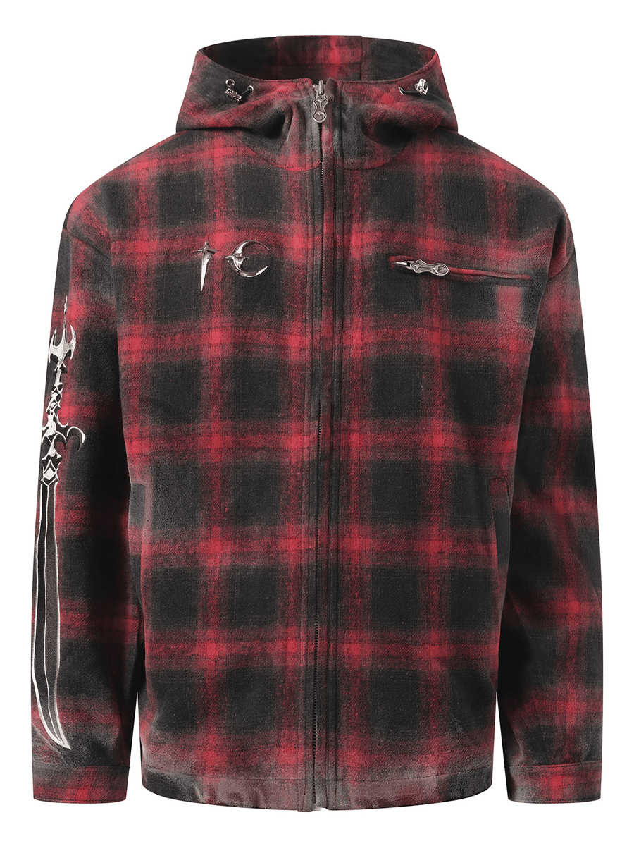 Thug Club Arab Sword Flannel Zip-up Jacket in Red
