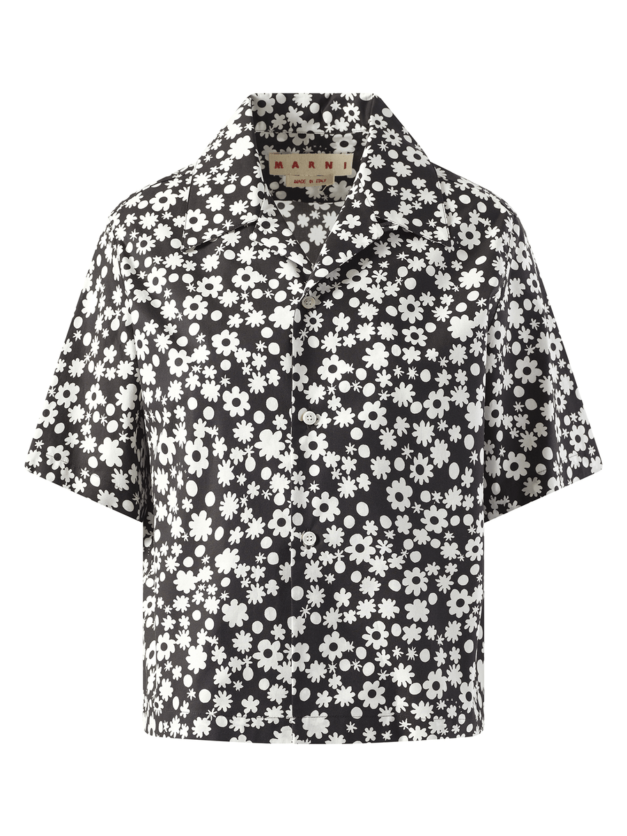 Marni Flower Print Short Sleeve Shirt in Black