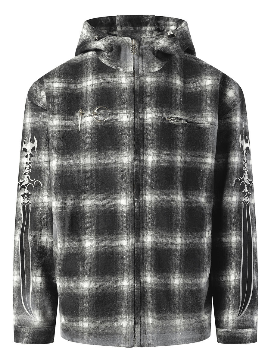 Thug Club Arab Sword Flannel Zip-up Jacket in Black