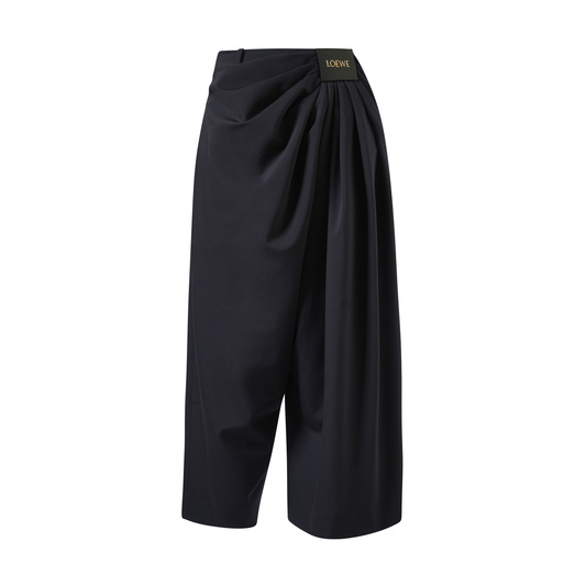 Cropped Draped Trouser in Dark Navy Blue