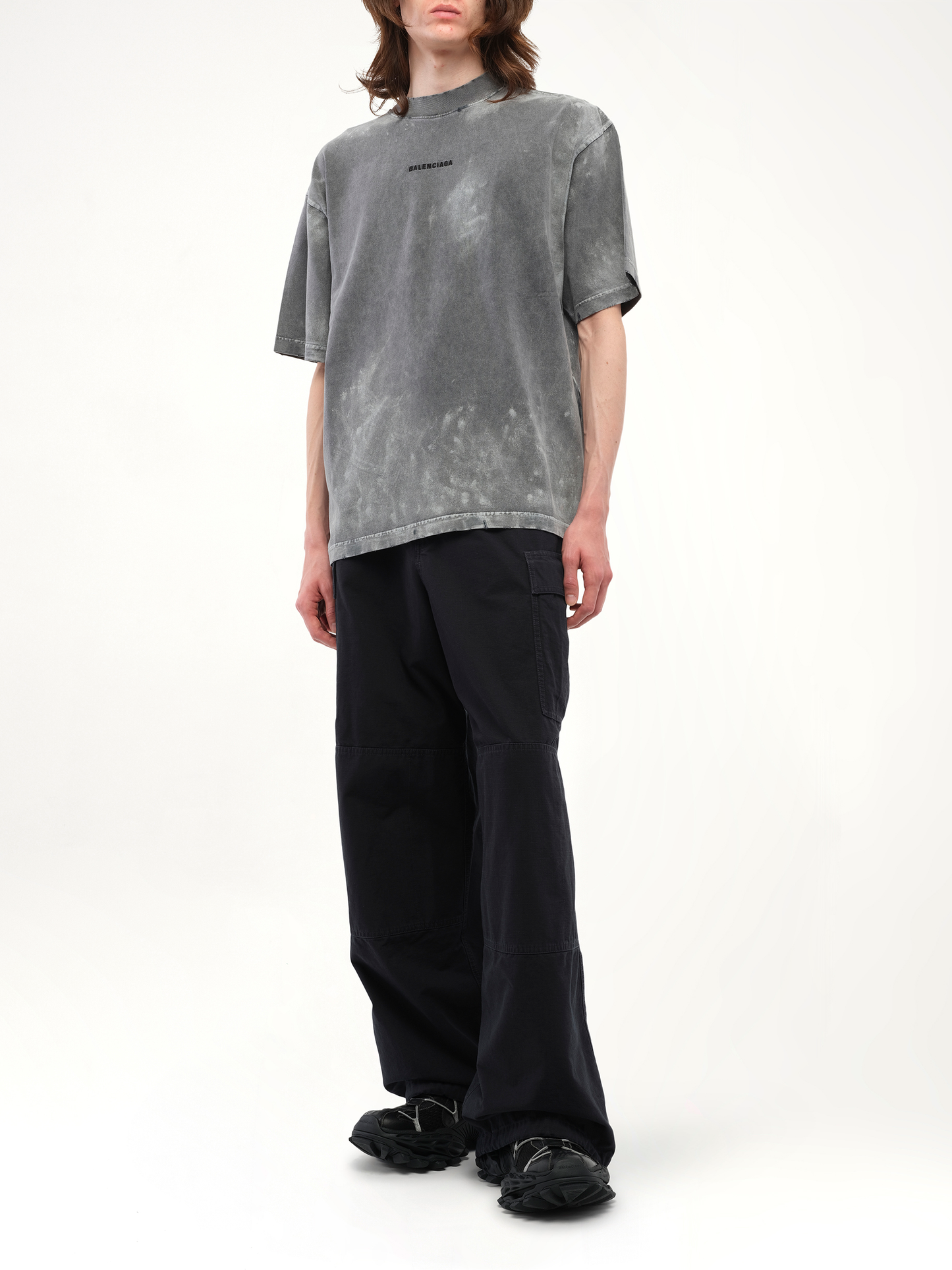 Balenciaga Back Logo Paint Medium Fit T-Shirt in Faded Washed Black