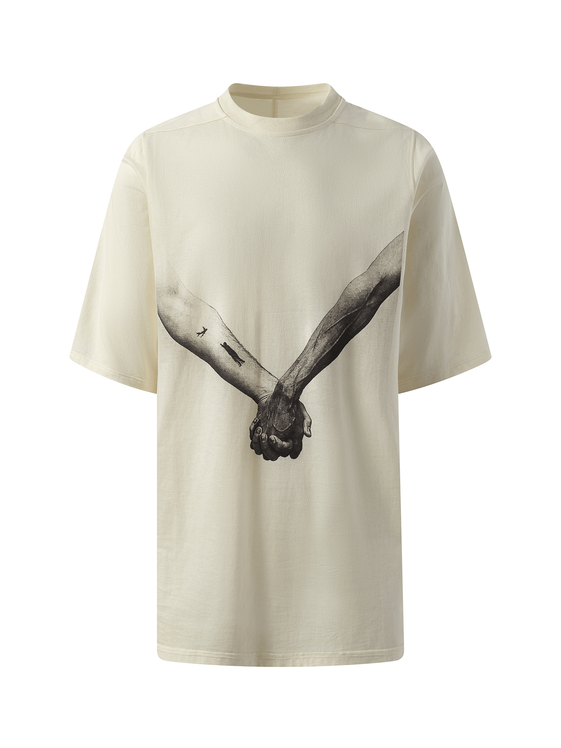 Rick Owens Jumbo SS "Holding Hands" T-Shirt in Natural/Black