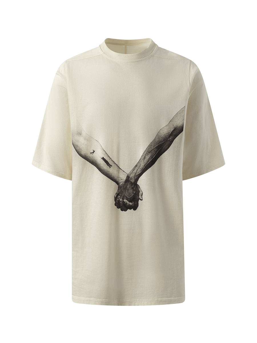 Rick Owens Jumbo SS "Holding Hands" T-Shirt in Natural/Black